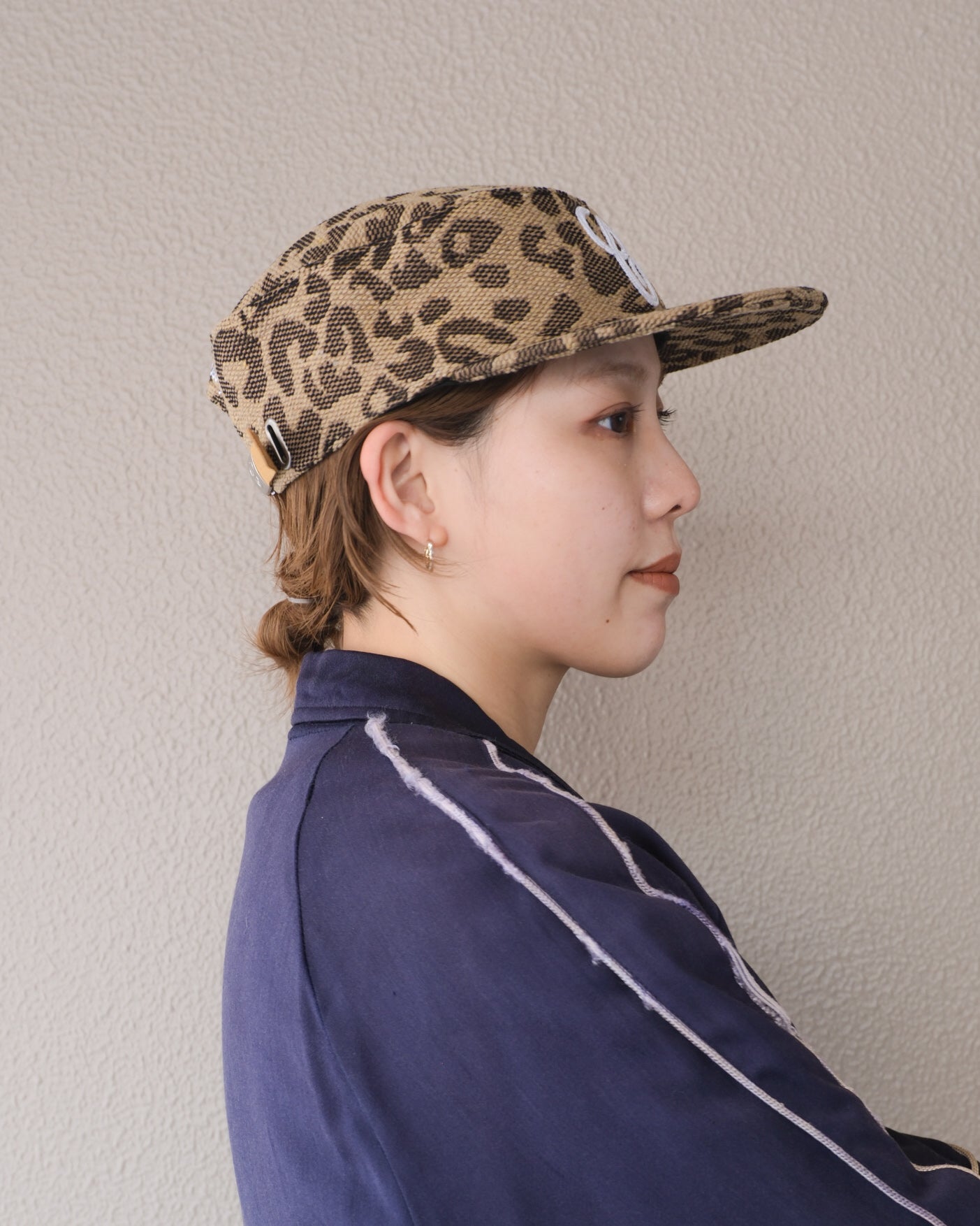 6cRAyon Weave Leopard Print Brimmed Baseball Cap