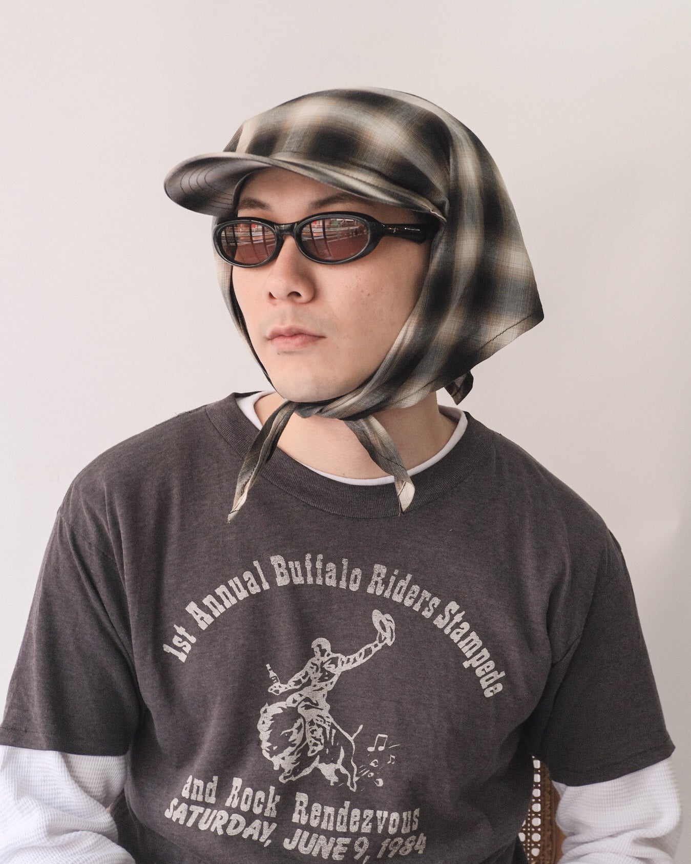 Sowhat Bandanna Cap Ombre check Black
