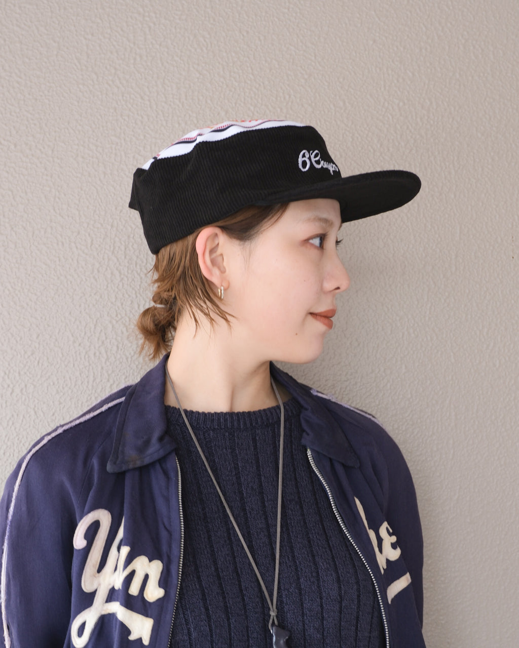 6cRAyon Flat Top Embroidered Corduroy Patchwork Baseball Cap