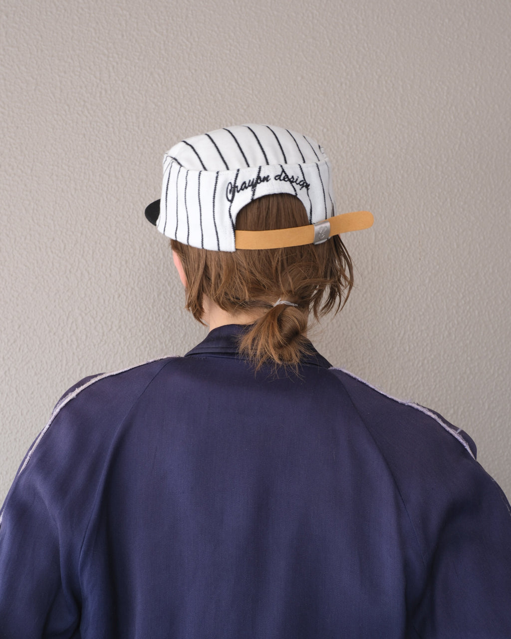 6cRAyon Retro Flat Top Baseball Cap - Striped Wool Blend with Embroidered Letters