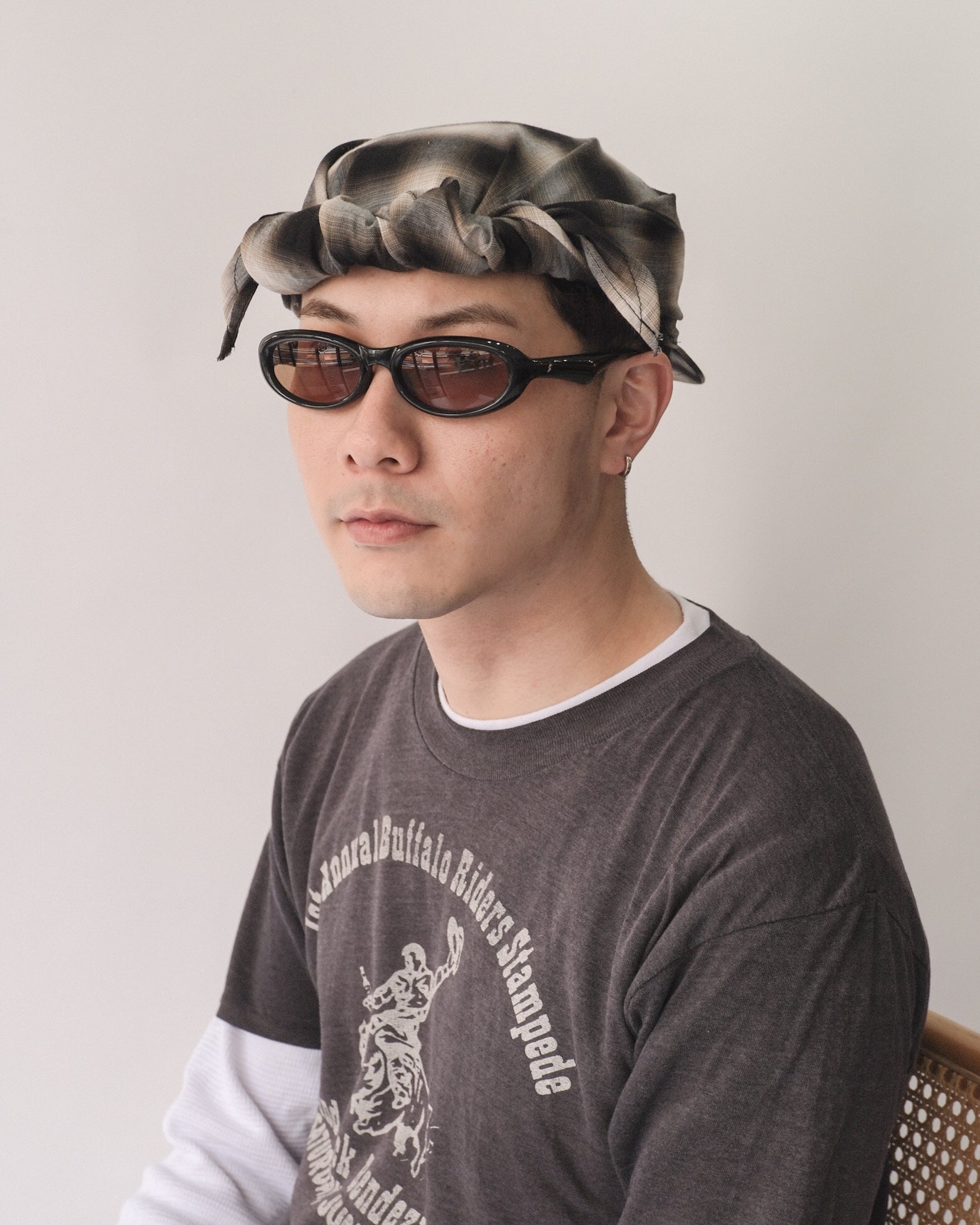 Sowhat Bandanna Cap Ombre check Black