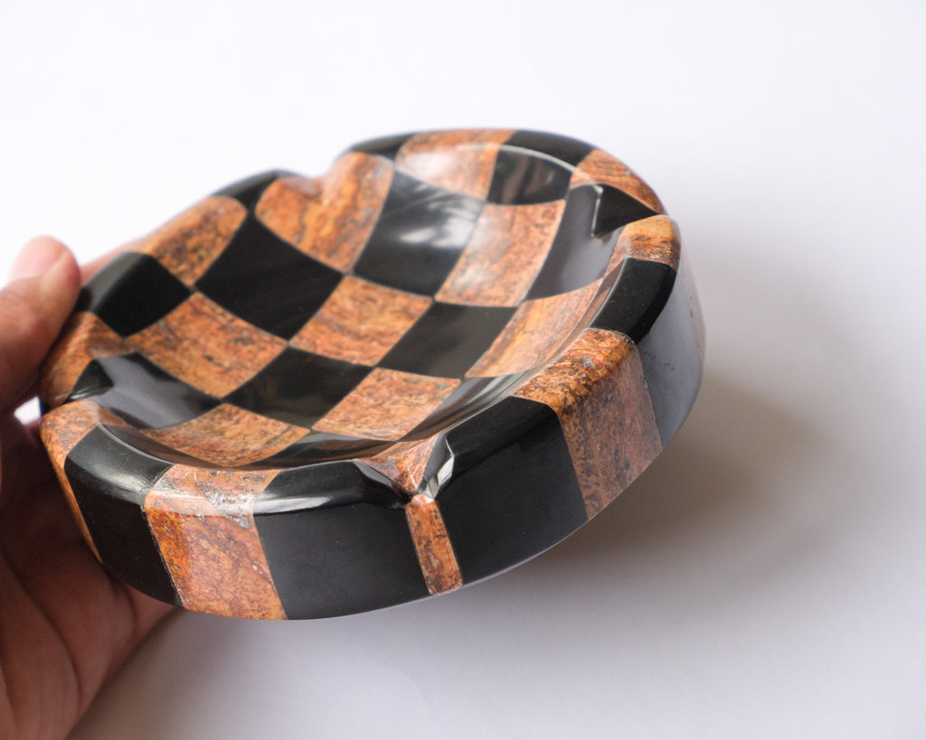 Checker stone ash tray