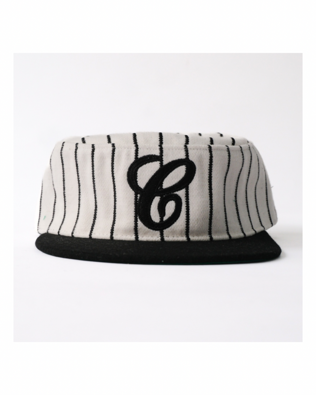 6cRAyon Retro Flat Top Baseball Cap - Striped Wool Blend with Embroidered Letters