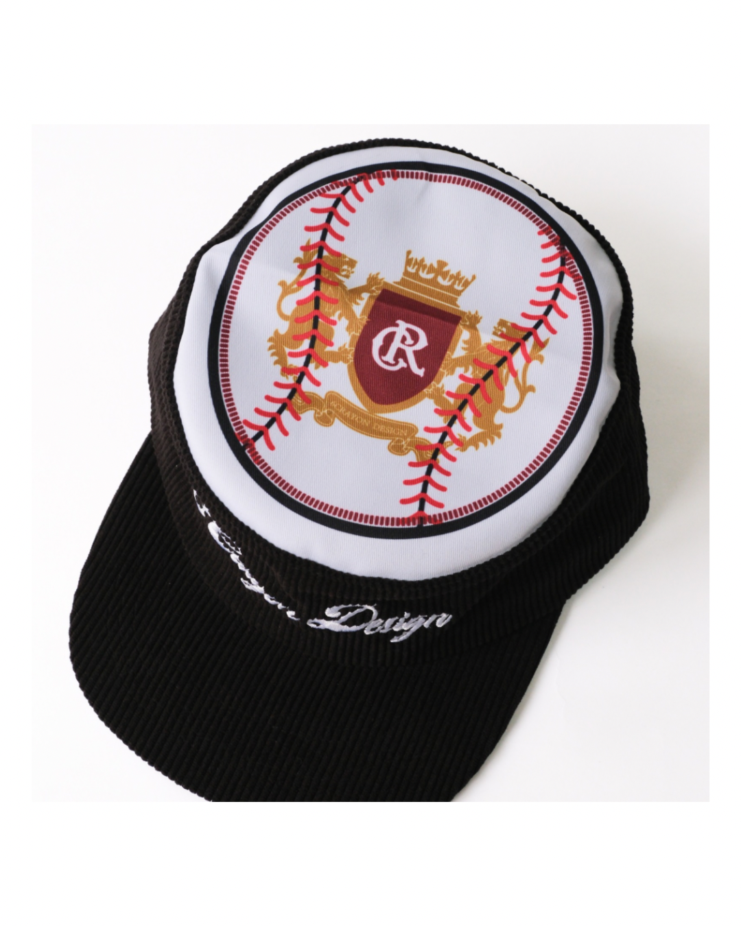 6cRAyon Flat Top Embroidered Corduroy Patchwork Baseball Cap